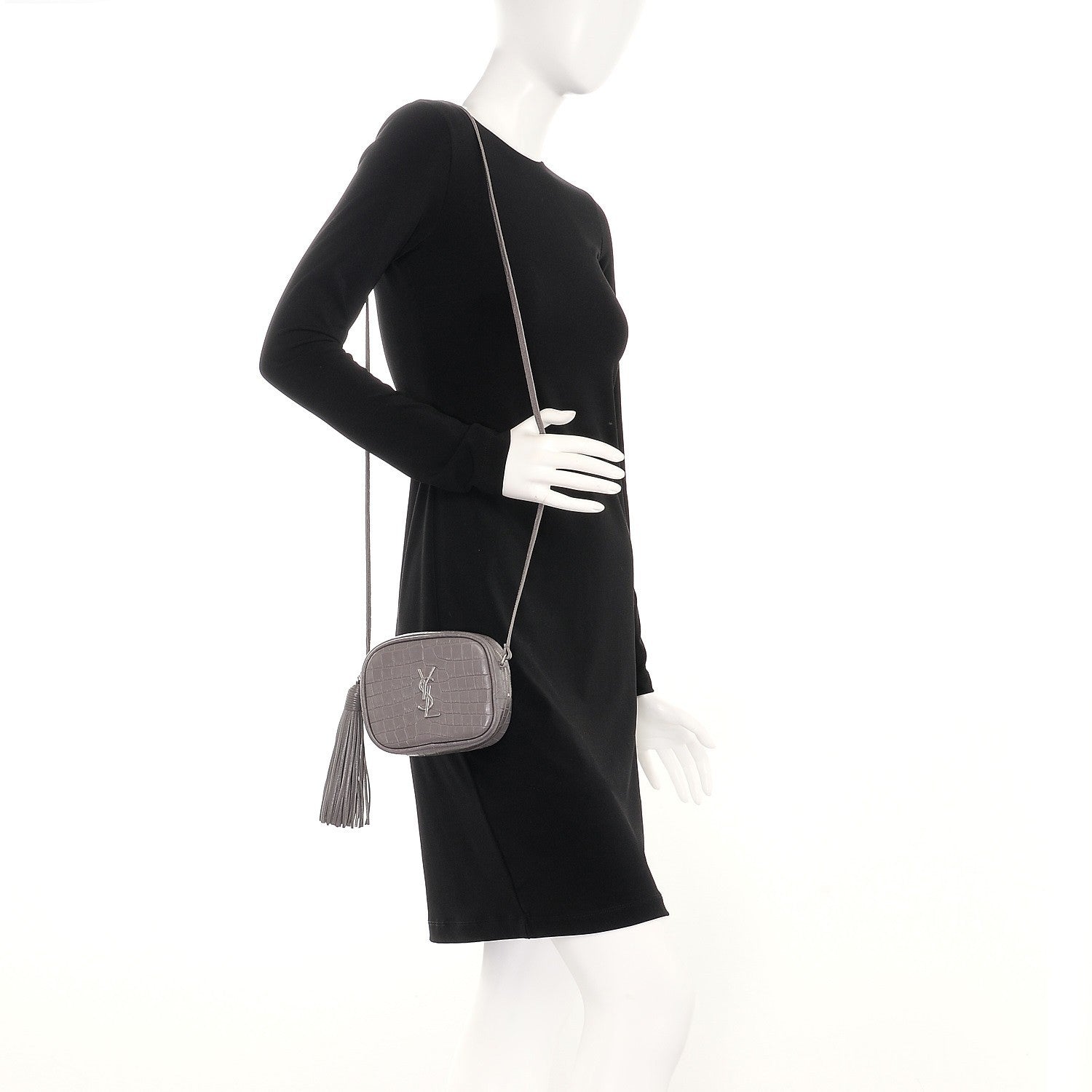 Saint Laurent Calfskin Crocodile Embossed Monogram Blogger Bag Fog 2 of 7