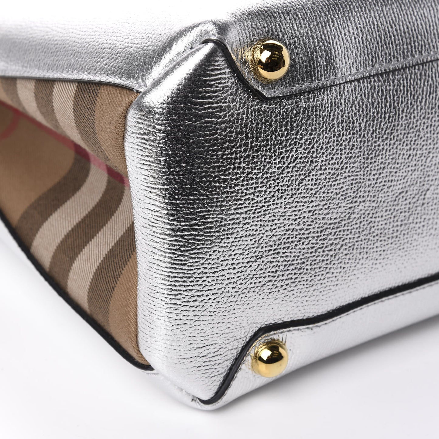 Metallic Grainy Calfskin House Check Medium Banner Tote Silver