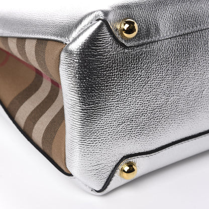 Burberry Metallic Grainy Calfskin House Check Medium Banner Tote Silver 5 of 9