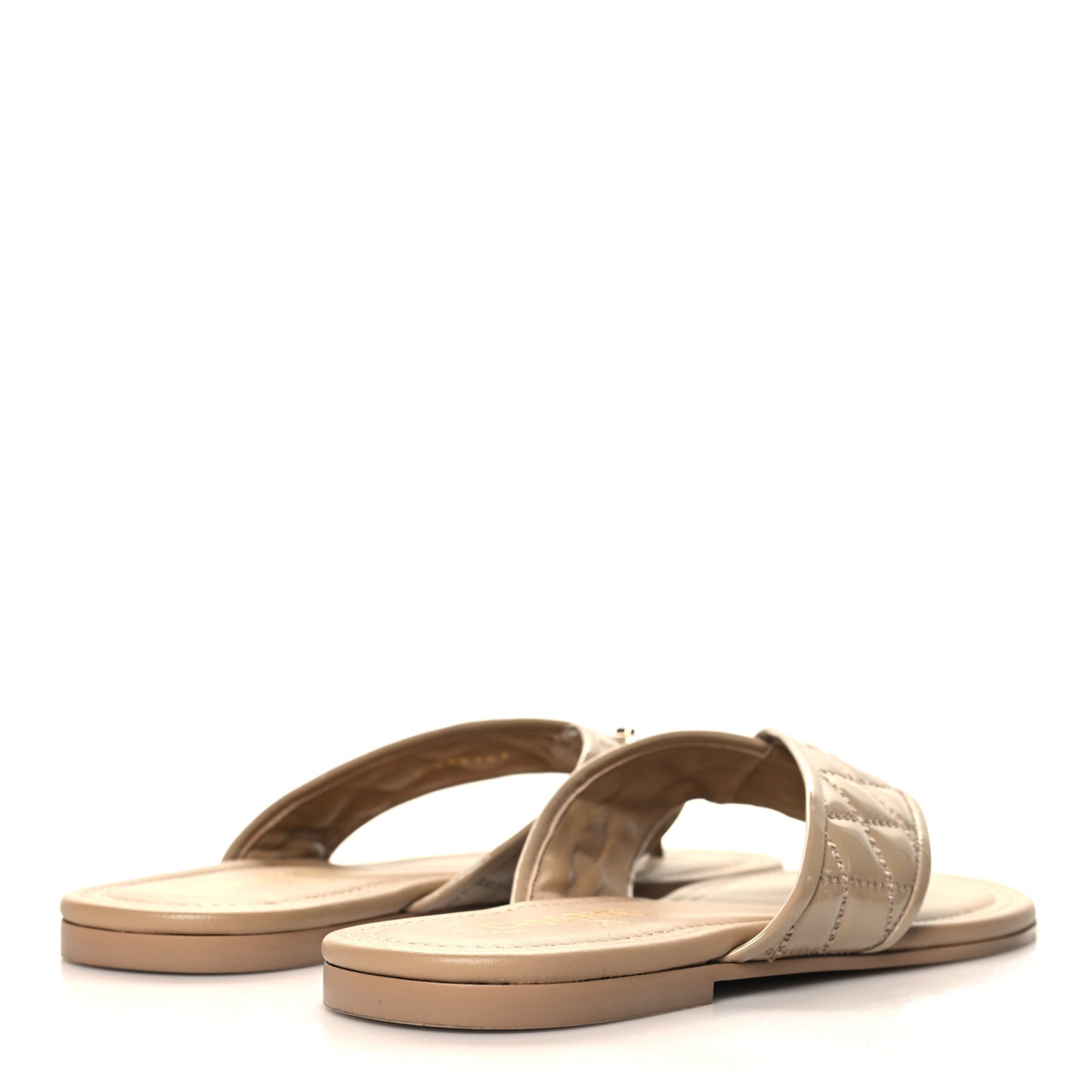 Patent Quilted CC Sandals 38.5 Beige