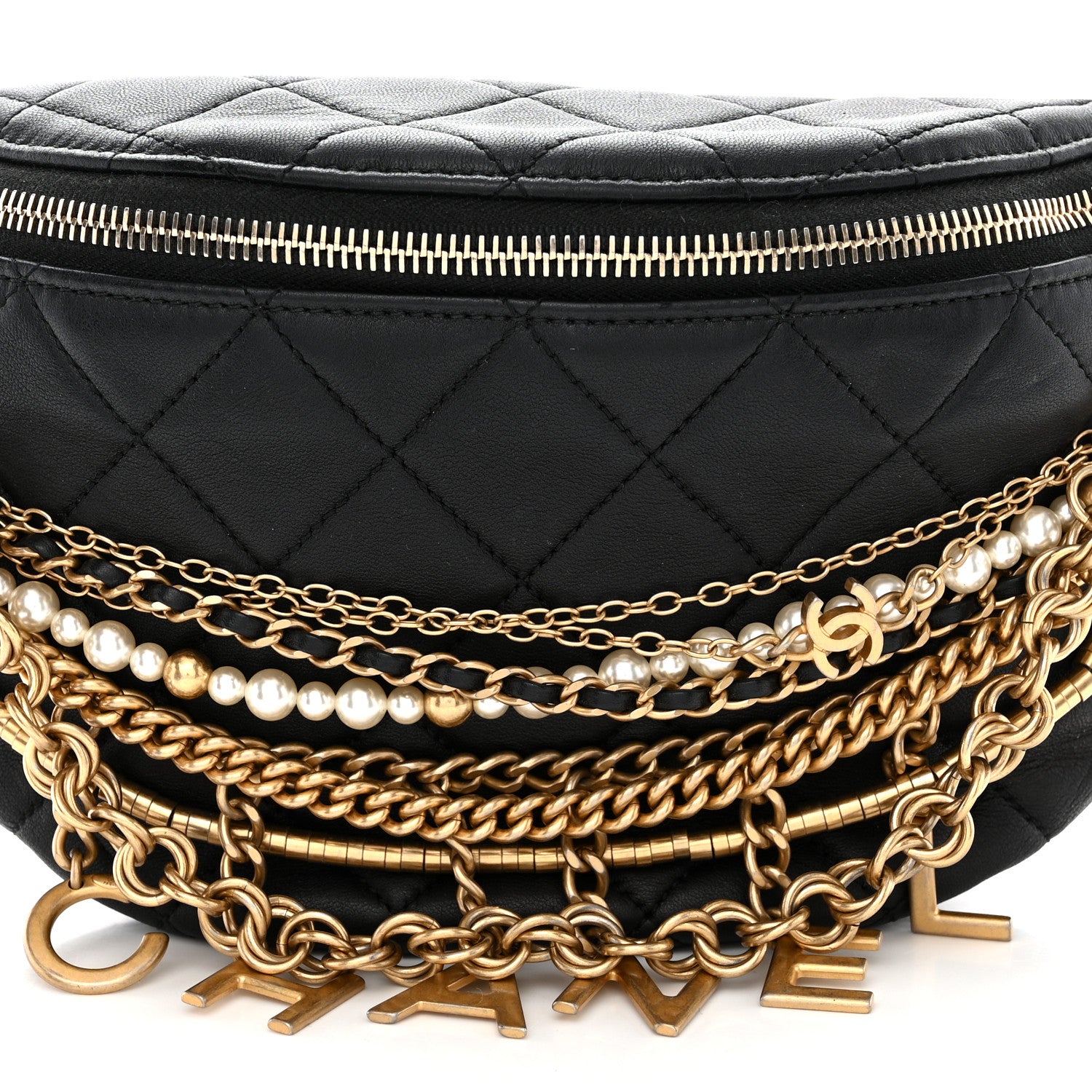 Chanel Lambskin Quilted All About Chains Waist Belt Bag Black 8 of 10