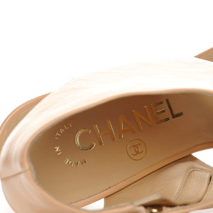 Chanel Crumpled Calfskin Patent Heel Sandals 35.5 Beige Black 7 of 9