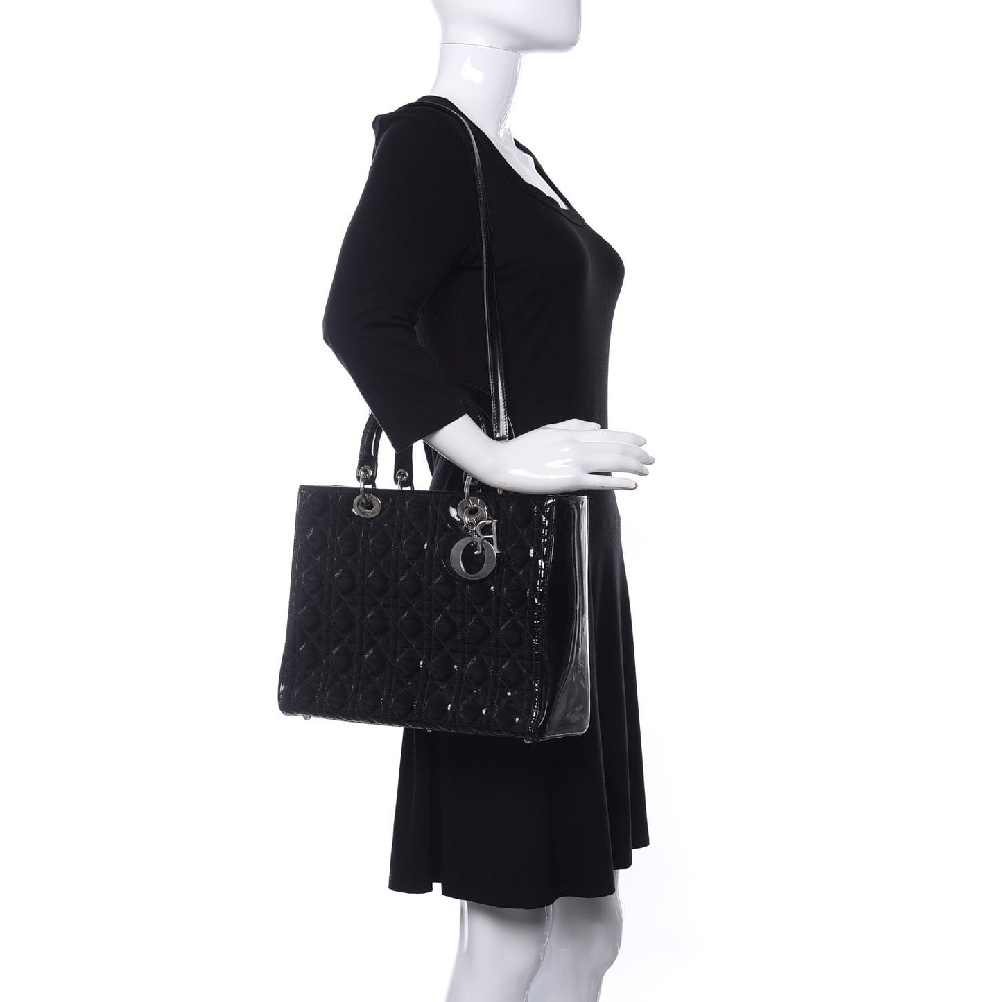 Patent Cannage Large Lady Dior Black