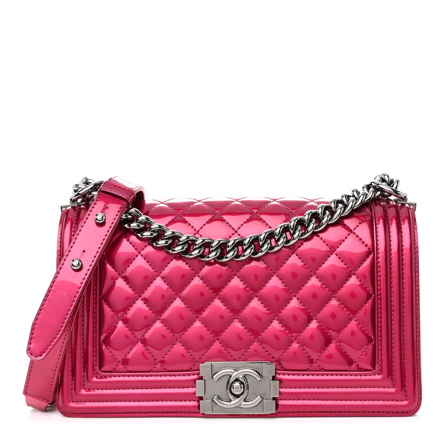 Chanel Metallic Patent Calfskin Quilted Medium Boy Flap Pink 1 of 10