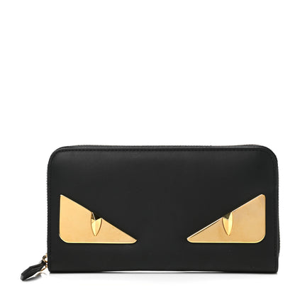 Fendi Vitello Century Metal Monster Eyes Zip Around Wallet Black 1 of 7