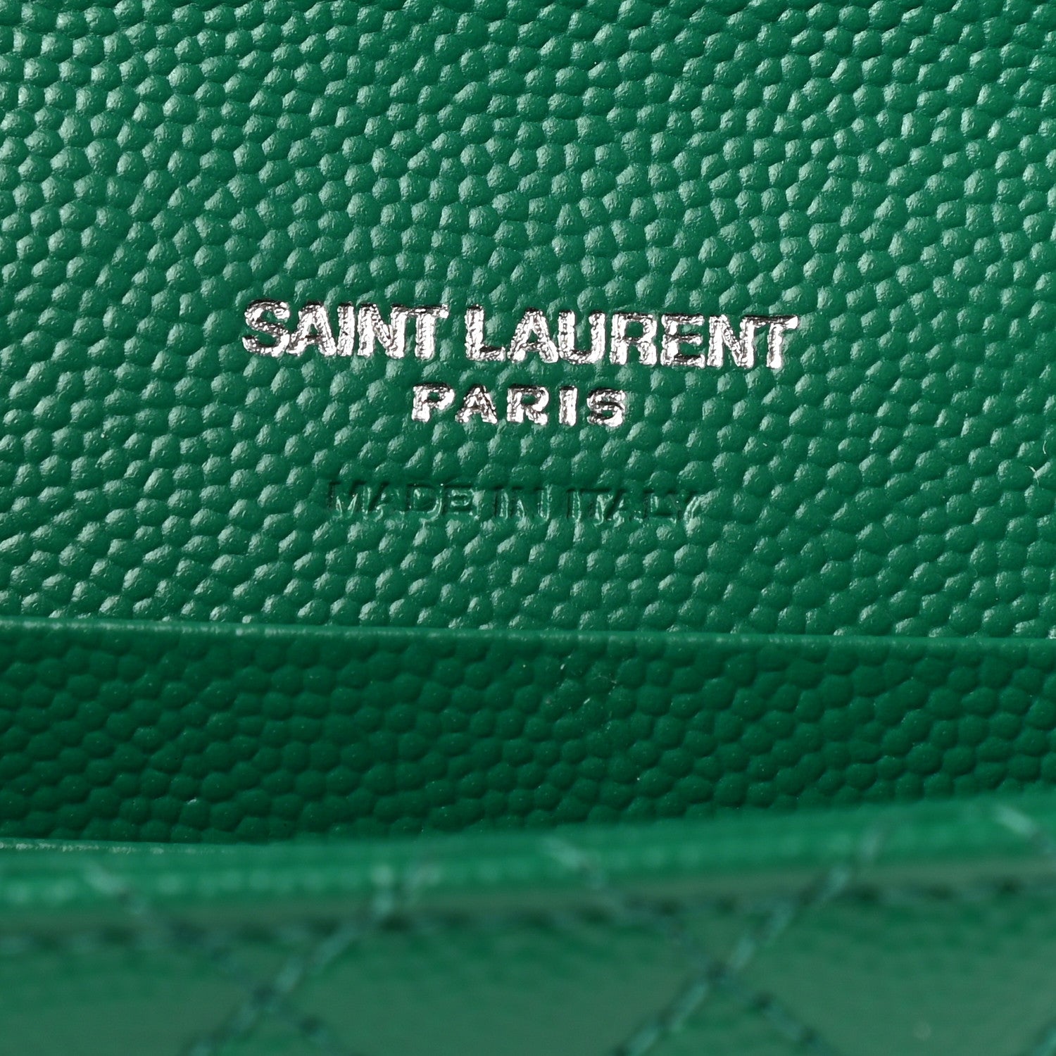 Saint Laurent Grain De Poudre Textured Mixed Matelasse Triquilt Small Monogram Envelope Wallet Green Field 6 of 9