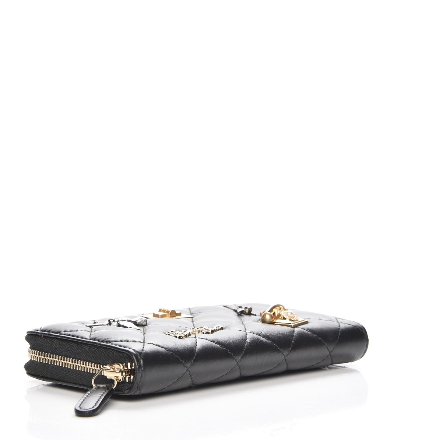 Aged Calfskin Quilted Small Lucky Charms 2.55 Reissue Zip Around Wallet Black