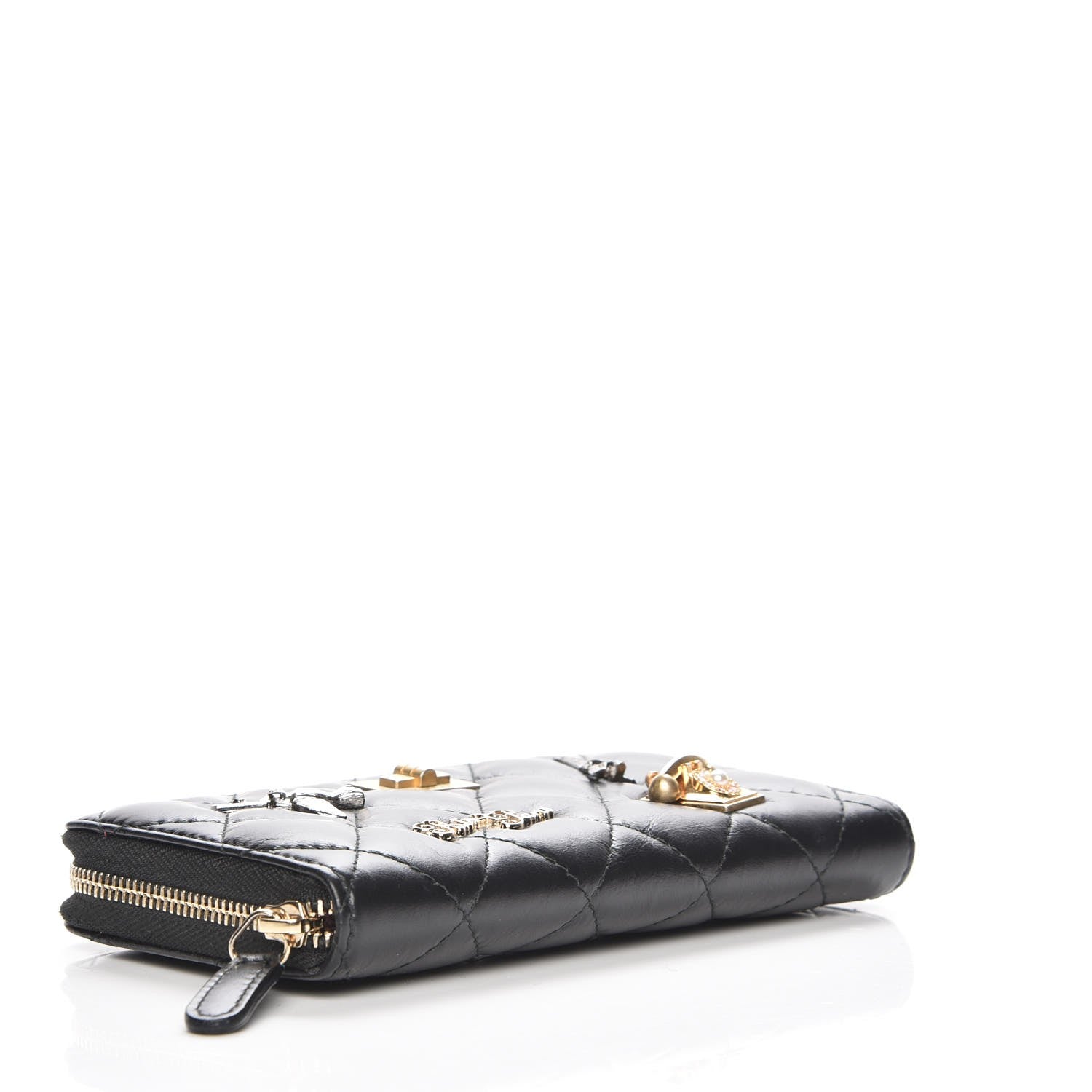 Chanel Aged Calfskin Quilted Small Lucky Charms 2.55 Reissue Zip Around Wallet Black 4 of 10