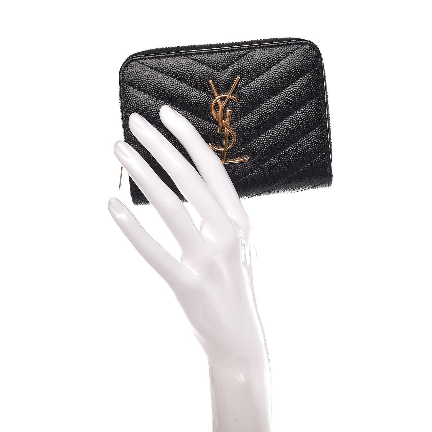 Grain De Poudre Matelasse Chevron Monogram Compact Zip Around Wallet Black