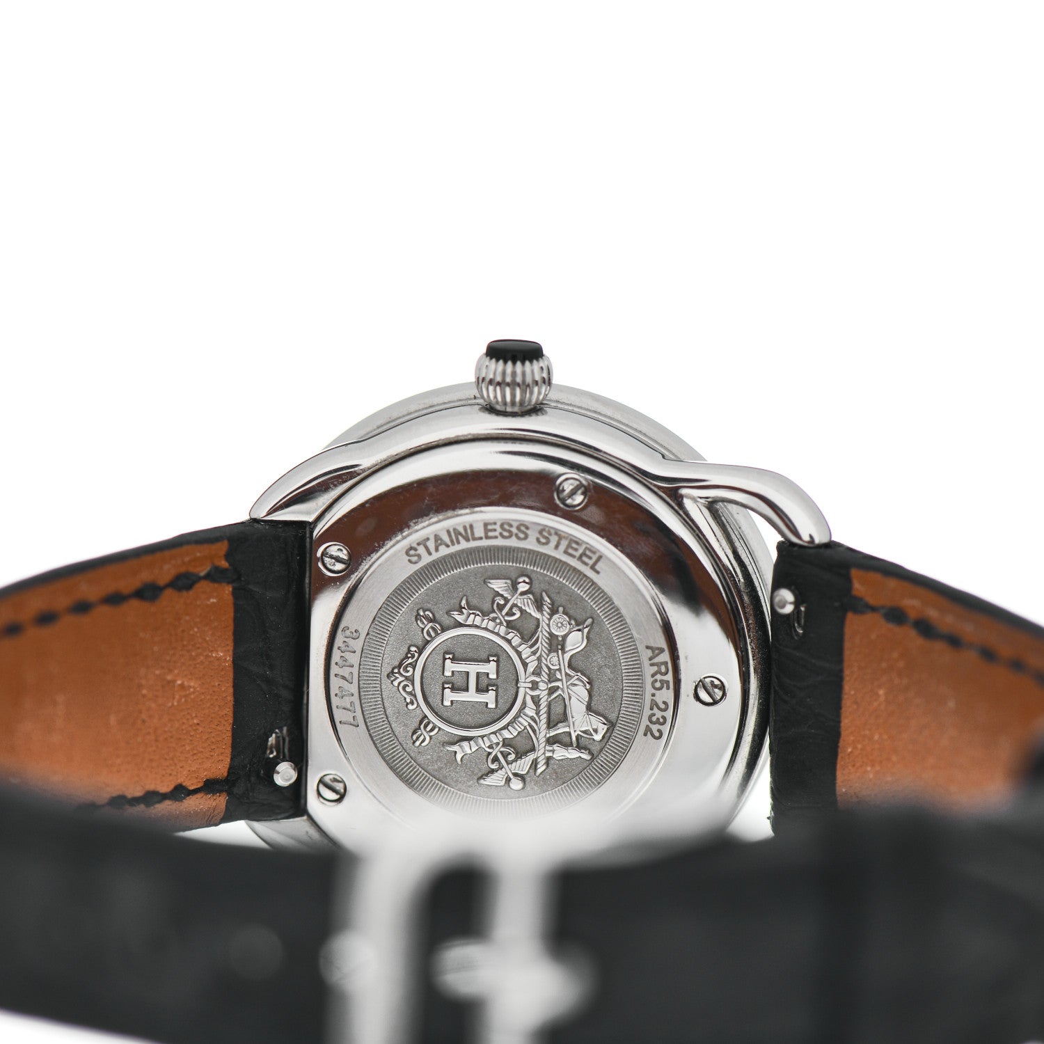 Hermes Stainless Steel Alligator Diamond 28mm Arceau Cavales Quartz Watch Noir 4 of 5