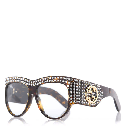 Gucci Acetate Crystal Oversize Hollywood Forever Sunglasses GG0144S Tortoiseshell 1 of 7