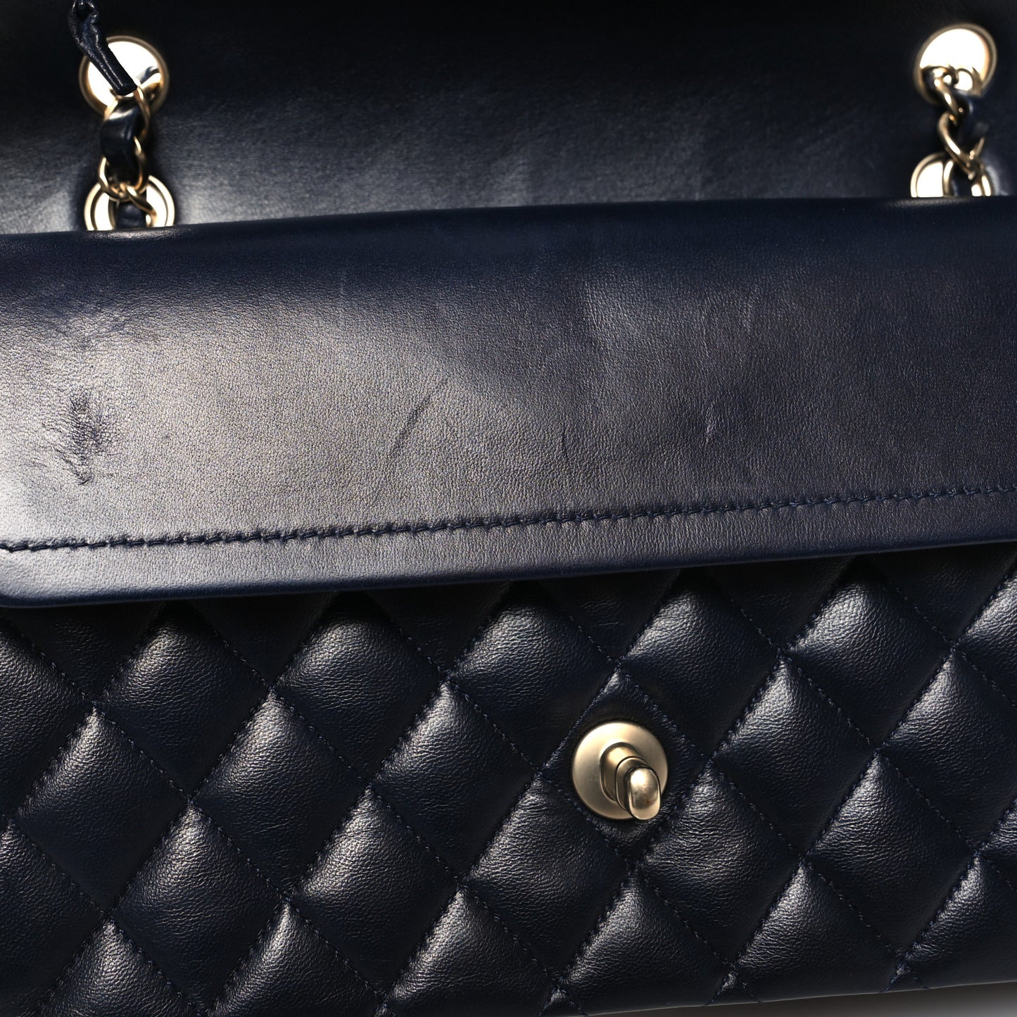 Lambskin Quilted Medium Double Flap Navy