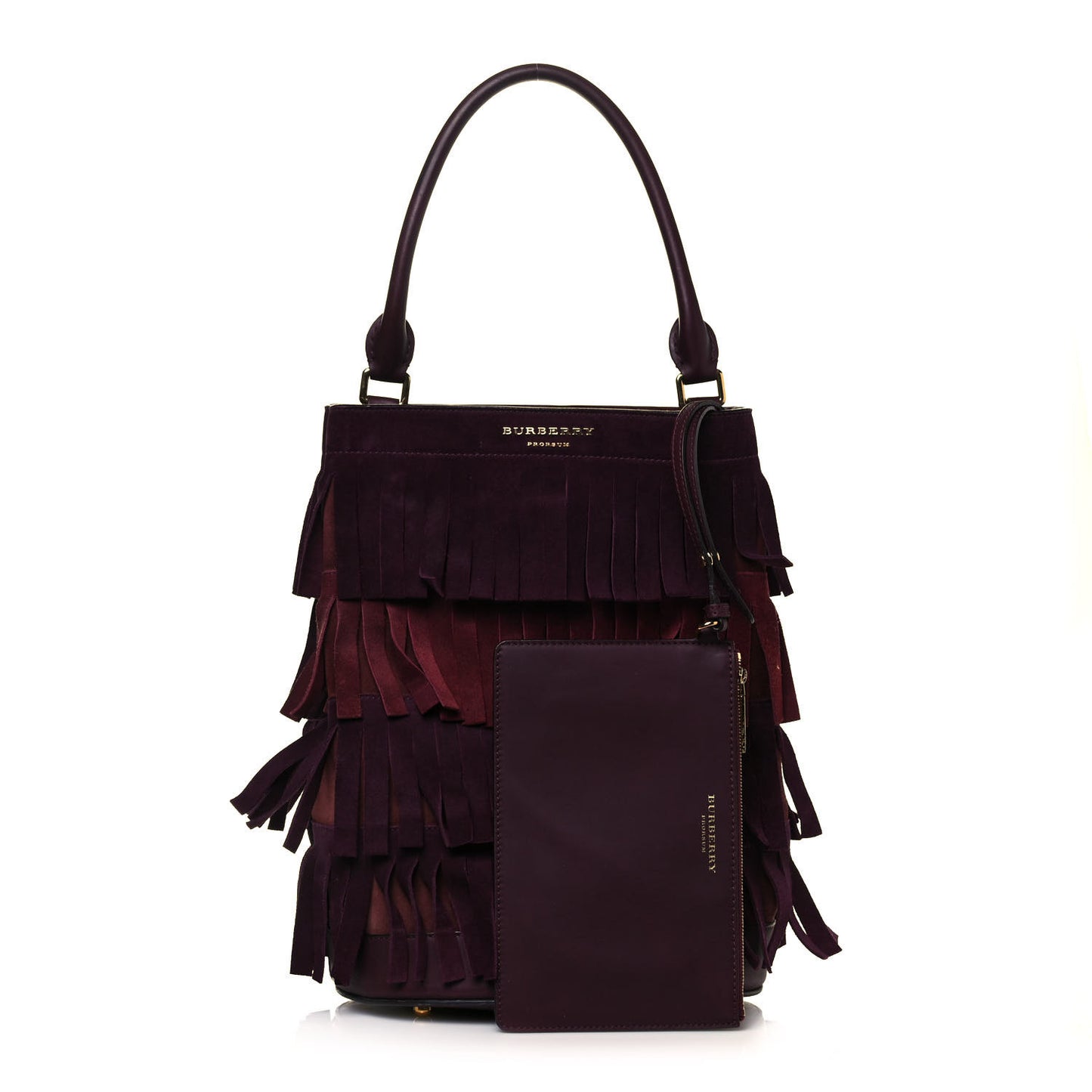 Prorsum Suede Fringe Bucket Bag Elderberry