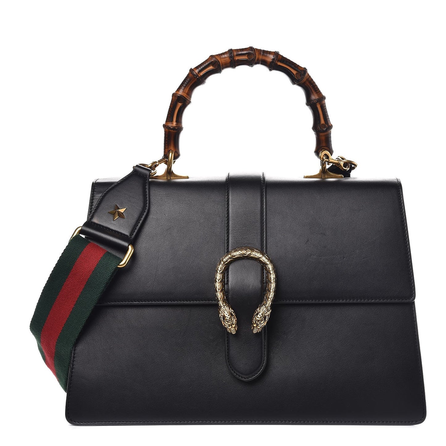 Moon Calfskin Web Large Dionysus Bamboo Top Handle Bag Black