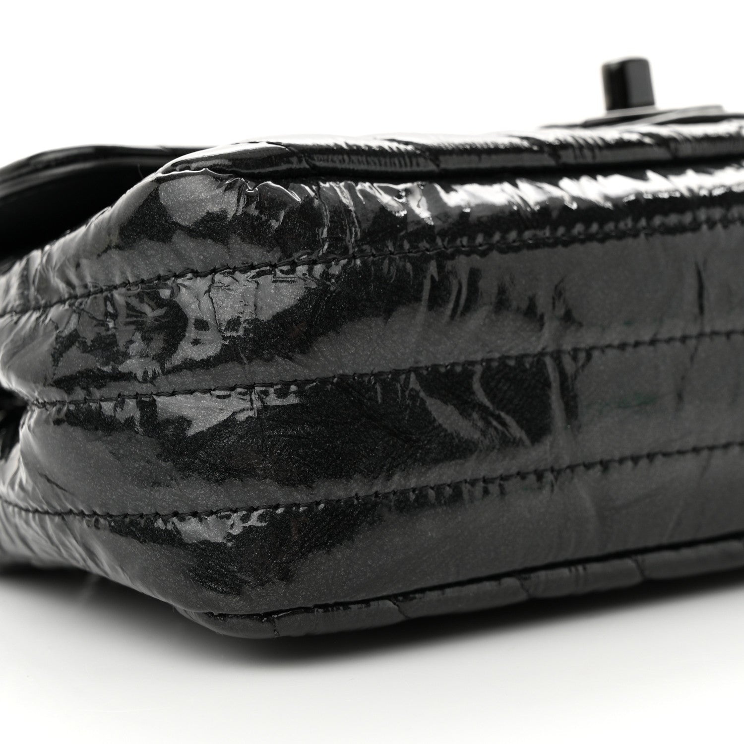 Chanel Patent Metallic Crumpled Calfskin Chevron Quilted Mini Rectangular Flap So Black 9 of 12