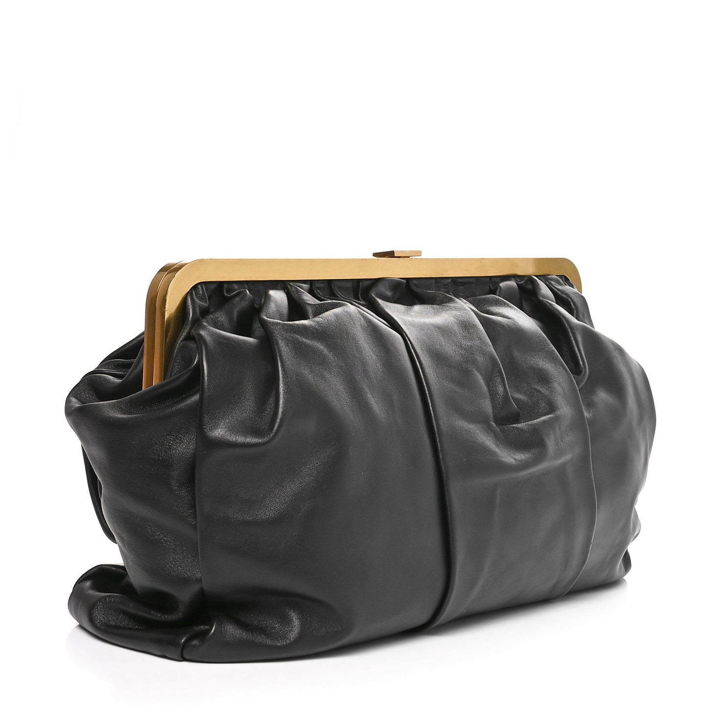 Lambskin Wave Frame Clutch  Black