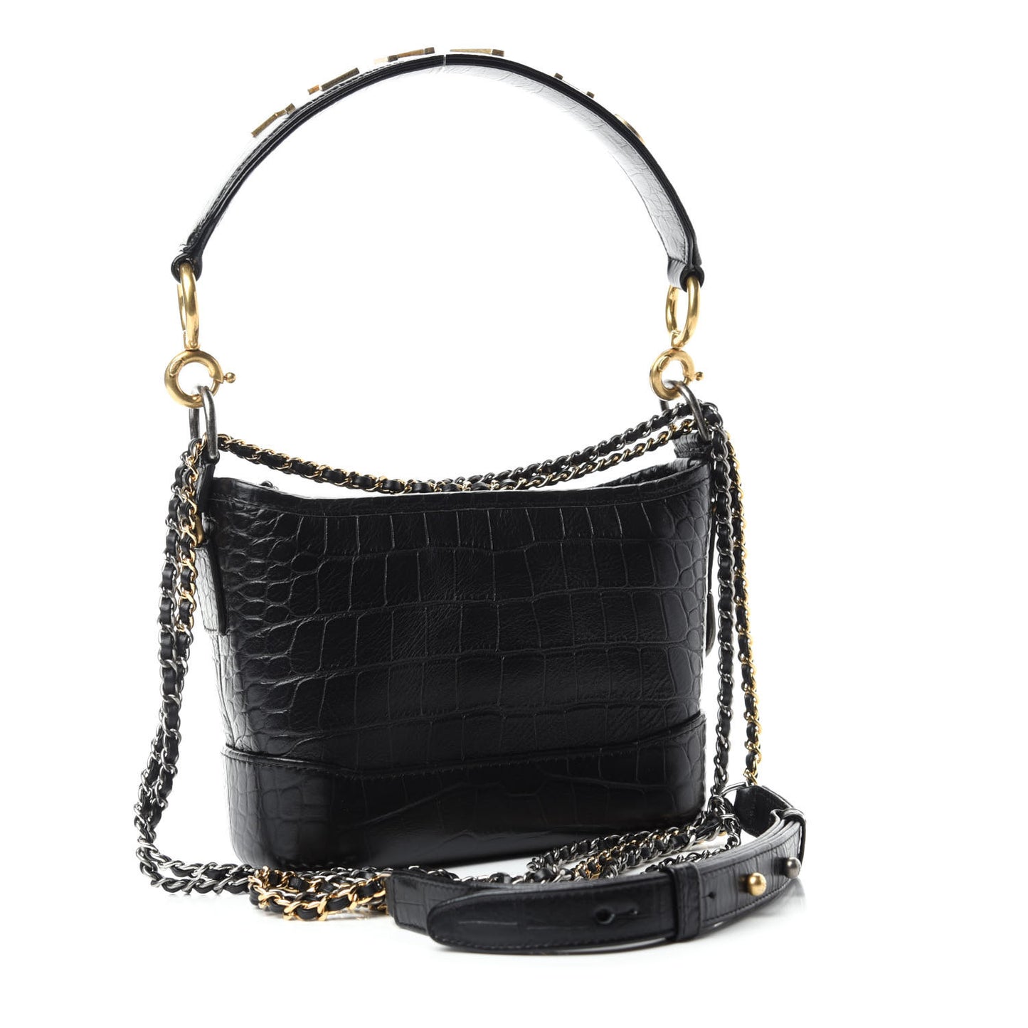 Calfskin Crocodile Embossed Small Gabrielle Cocodile Hobo Black