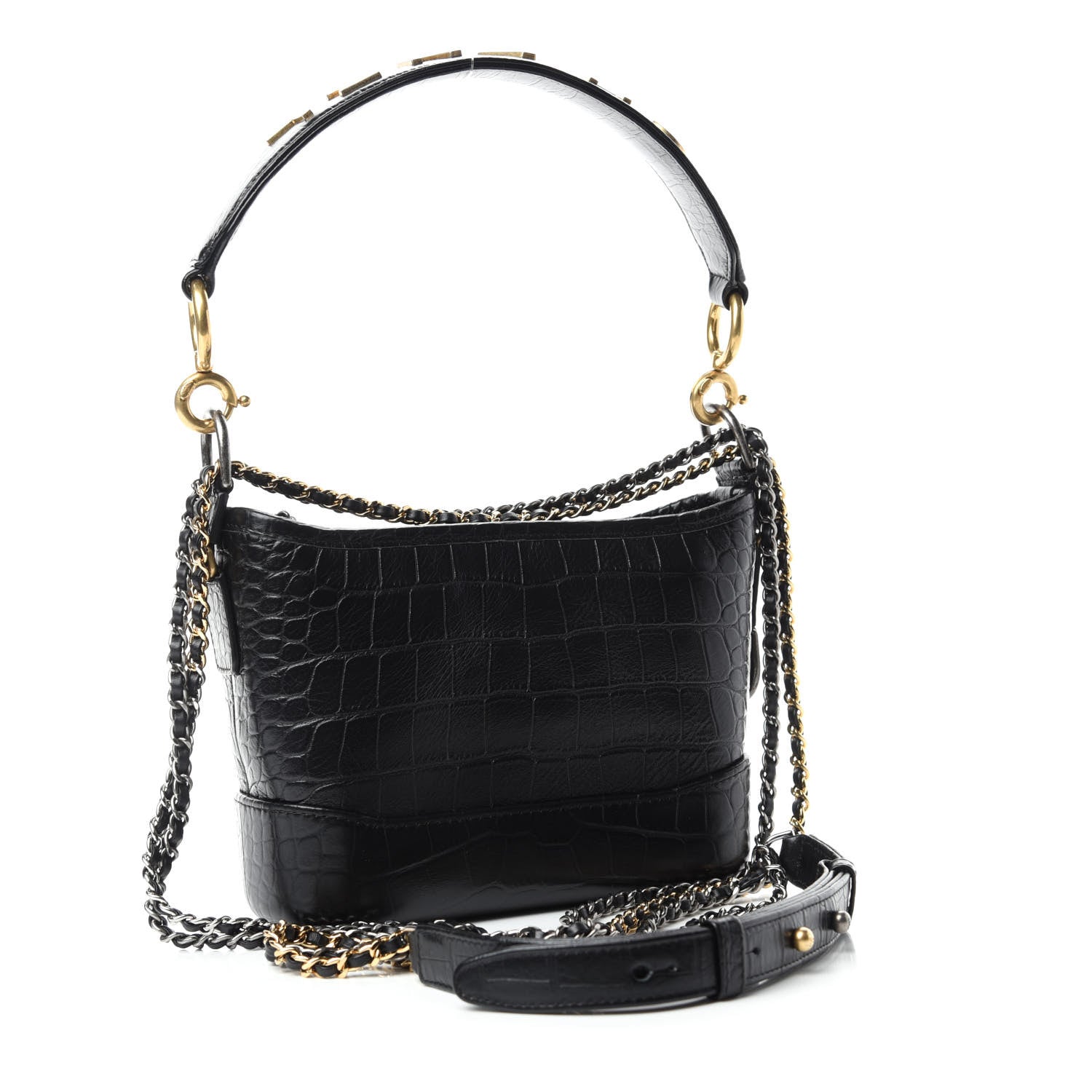 Chanel Calfskin Crocodile Embossed Small Gabrielle Cocodile Hobo Black 4 of 12