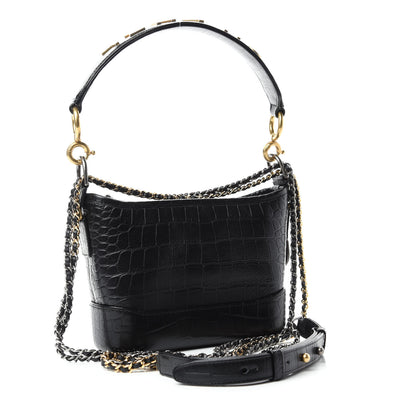 Chanel Calfskin Crocodile Embossed Small Gabrielle Cocodile Hobo Black 4 of 12