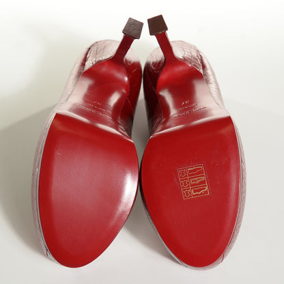 Saint Laurent Calfskin Crocodile Embossed Tribute Two 105 Platform Pumps Rouge Orient 5 of 7