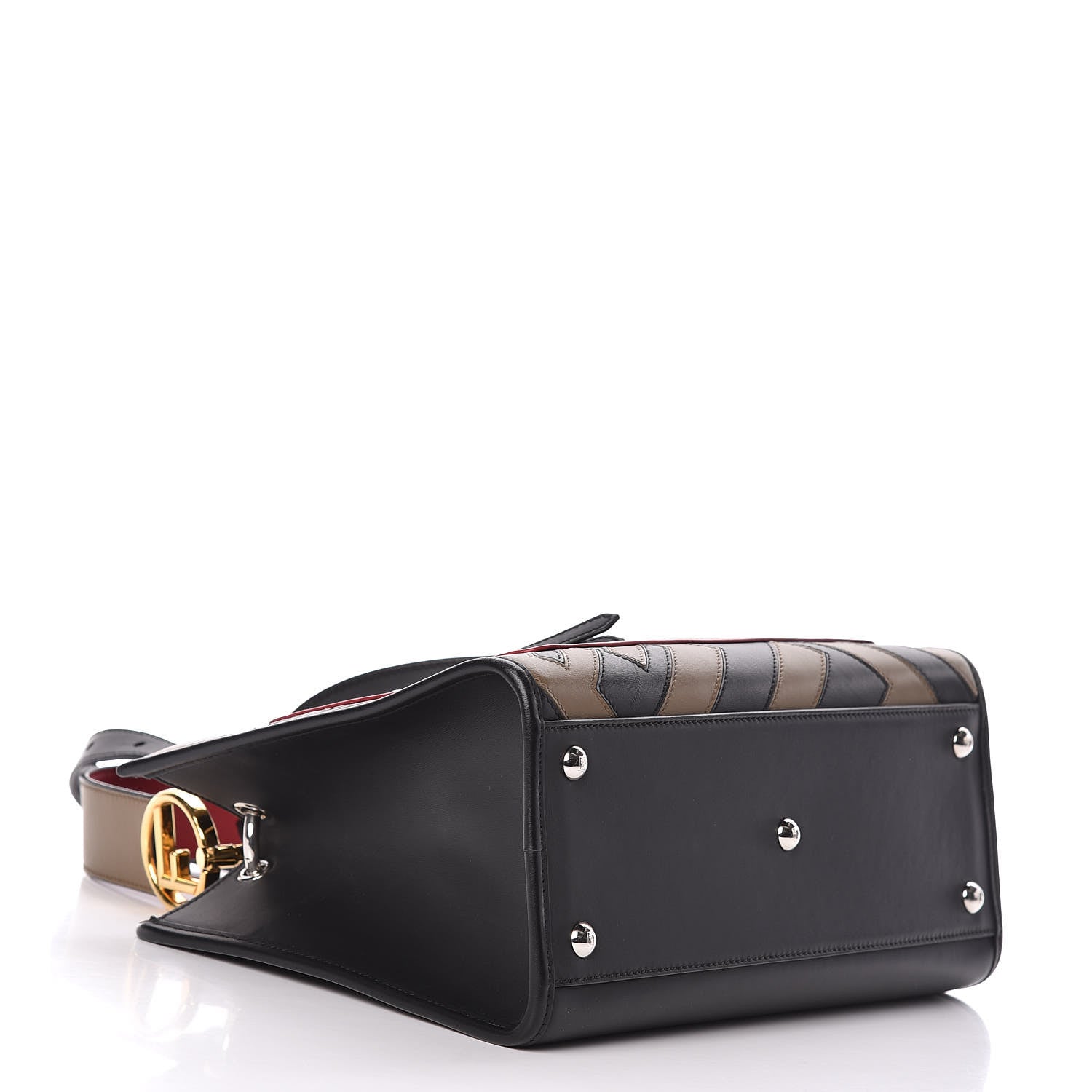 Fendi Vitello Century F is Fendi FF Diagonal Inlay Small Runaway Satchel Fango Black Fragola 4 of 11