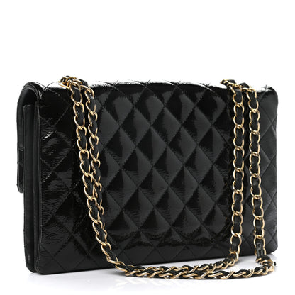 Chanel Patent Goatskin Quilted 3 Pocket Accordion Flap Black 2 of 10