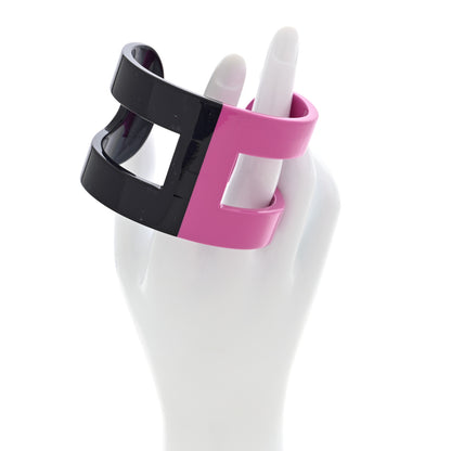 Hermes Lacquered Wood Ano Cuff GM Pink Black 2 of 5