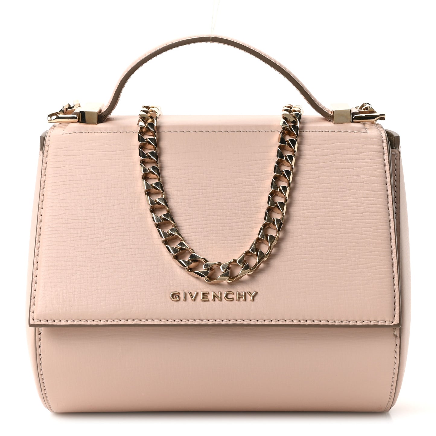 Textured Calfskin Mini Pandora Box Chain Crossbody Bag Powder Pink