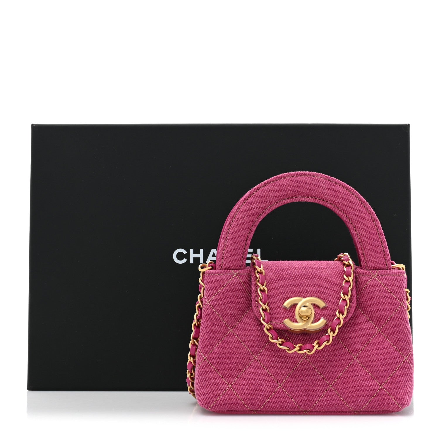 Chanel Denim Quilted Mini Nano Kelly Shopper Fuchsia 10 of 10