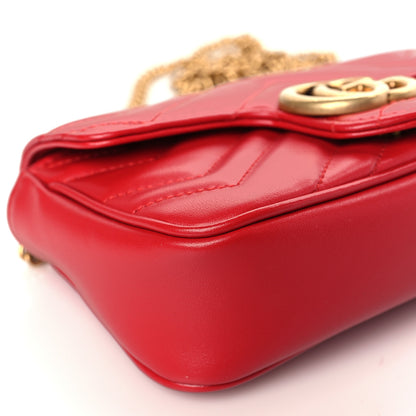 Gucci Calfskin Matelasse Super Mini GG Marmont Shoulder Bag Hibiscus Red 8 of 9