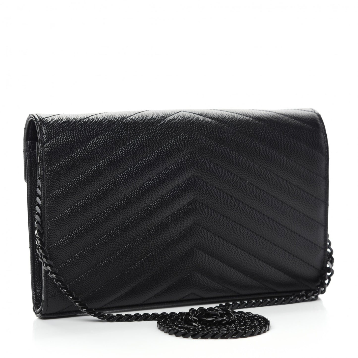 Grain De Poudre Matelasse Chevron Monogram Chain Wallet Black