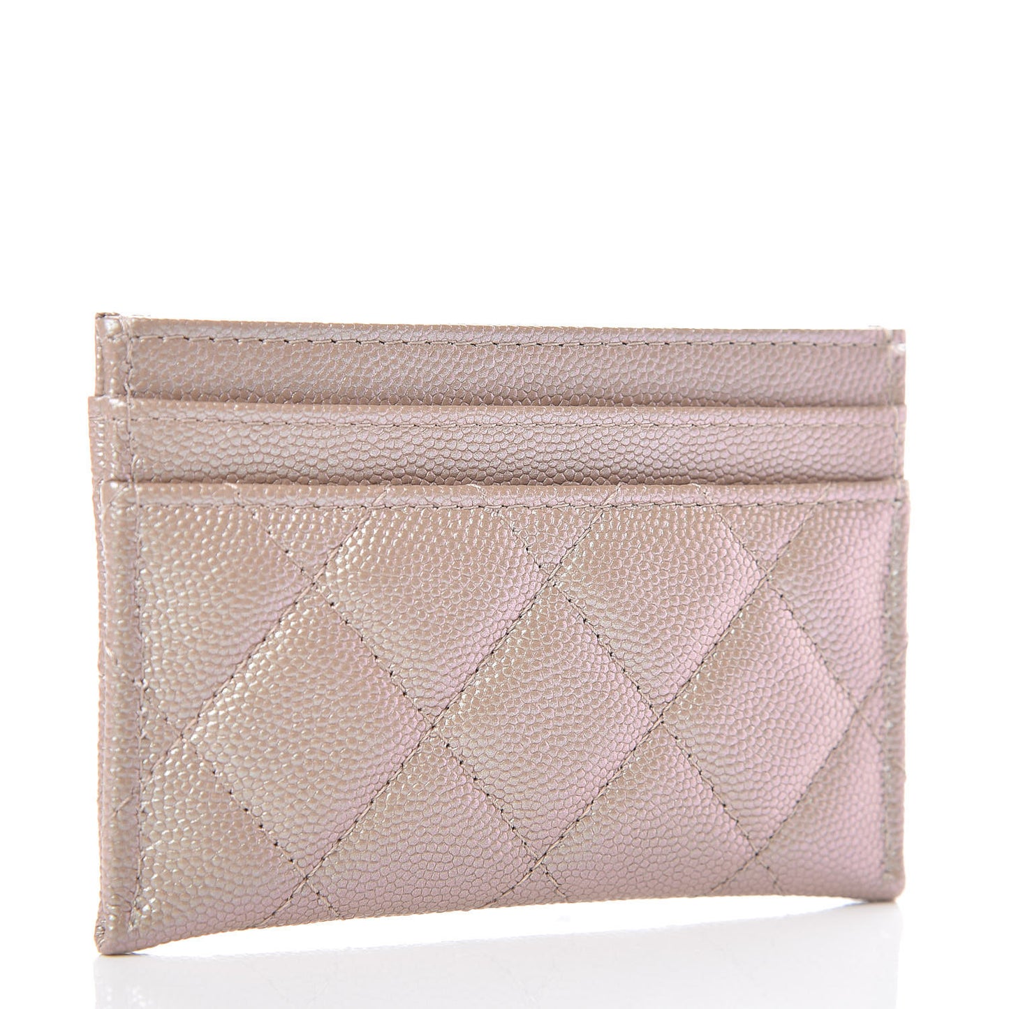 Iridescent Caviar Quilted Card Holder Beige