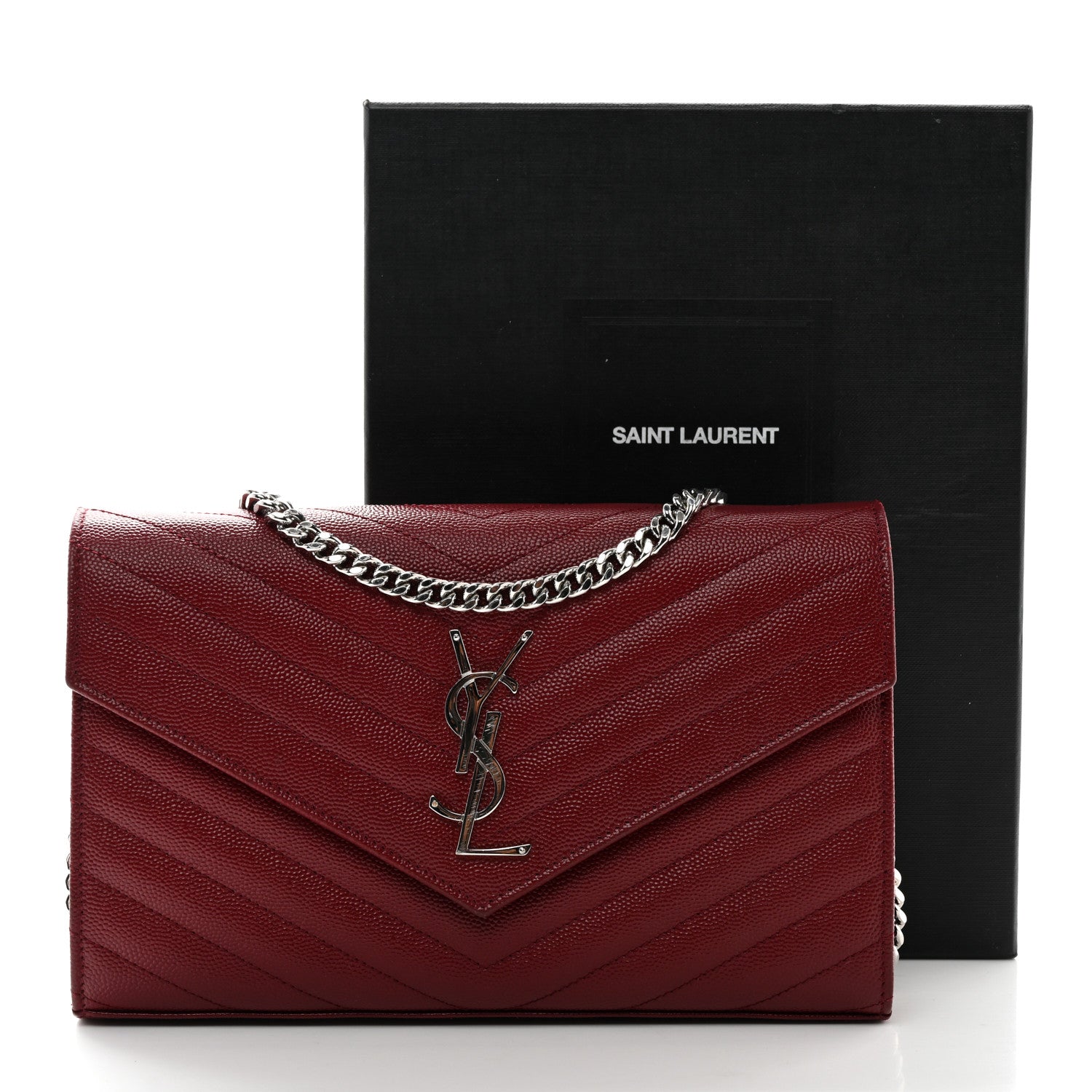Saint Laurent Grain De Poudre Matelasse Chevron Monogram Chain Wallet Palissandre 10 of 10