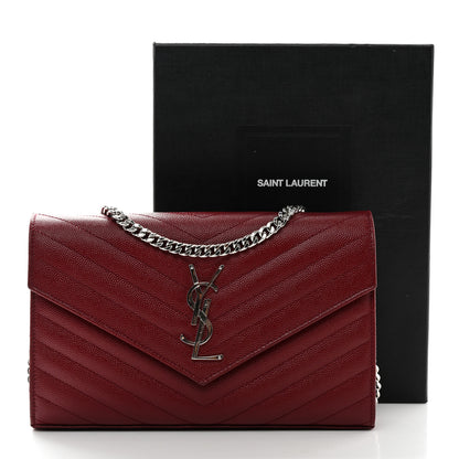Saint Laurent Grain De Poudre Matelasse Chevron Monogram Chain Wallet Palissandre 10 of 10