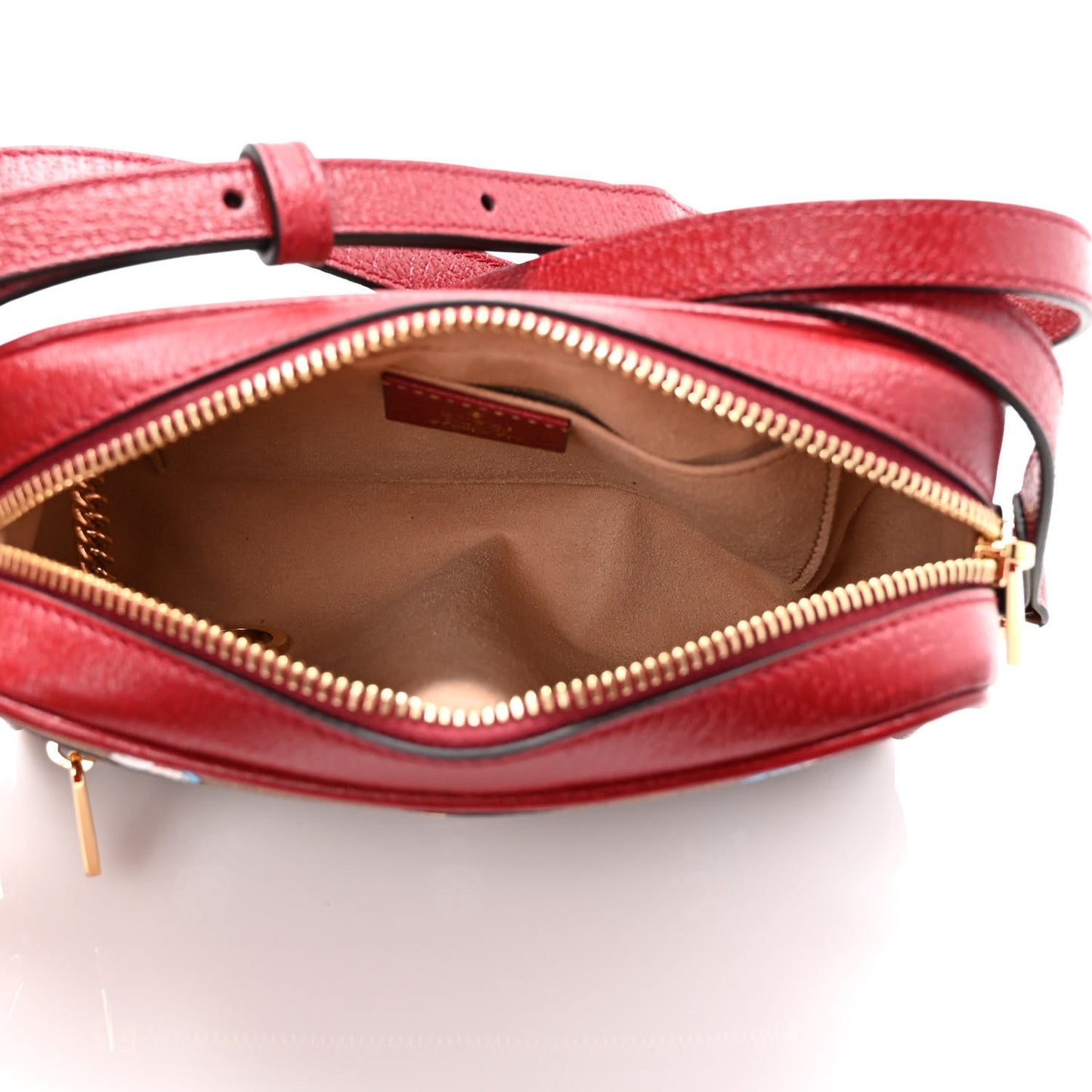 X DORAEMON Mini Vintage GG Supreme Monogram Camera Bag Beige Cherry Red