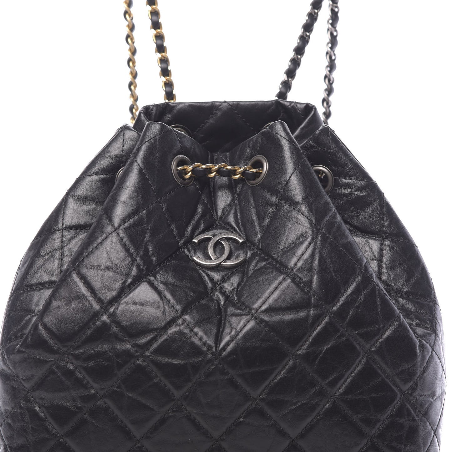 Aged Calfskin Quilted Gabrielle Backpack Black