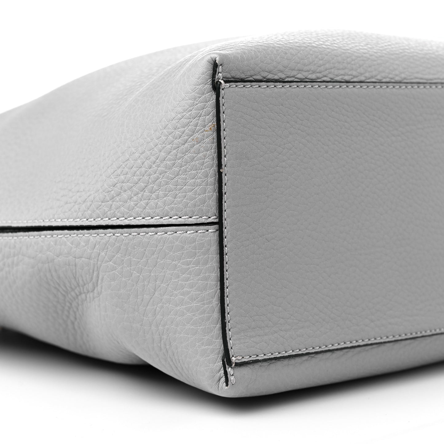 Grained Calfskin Rockstud Shoulder Tote Pastel Grey
