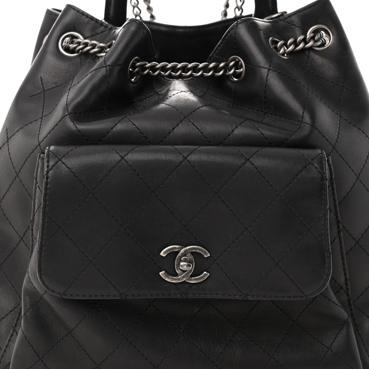 Chanel Calfskin Stitched Large Urban Luxury Drawstring Backpack Black 8 of 14