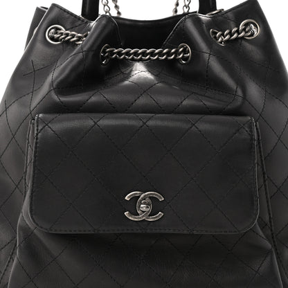 Chanel Calfskin Stitched Large Urban Luxury Drawstring Backpack Black 8 of 14
