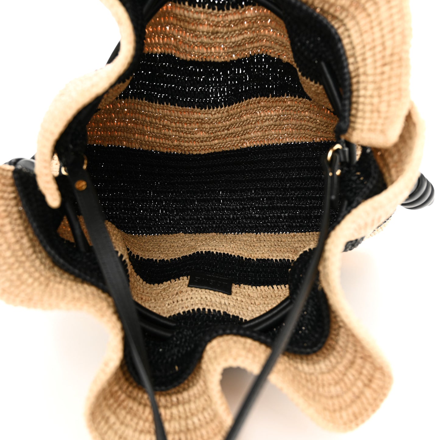 Raffia Striped Flamenco Knot Shoulder Bag Black Natural