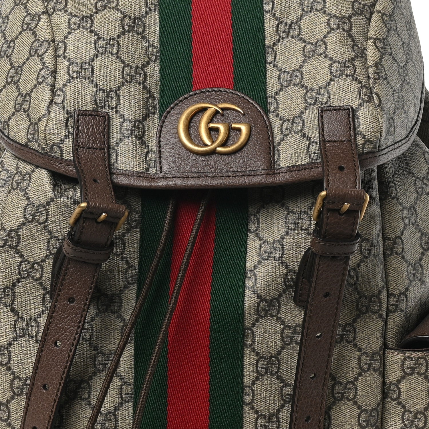 Gucci GG Supreme Monogram Medium Ophidia Double Buckle Backpack Brown 8 of 10