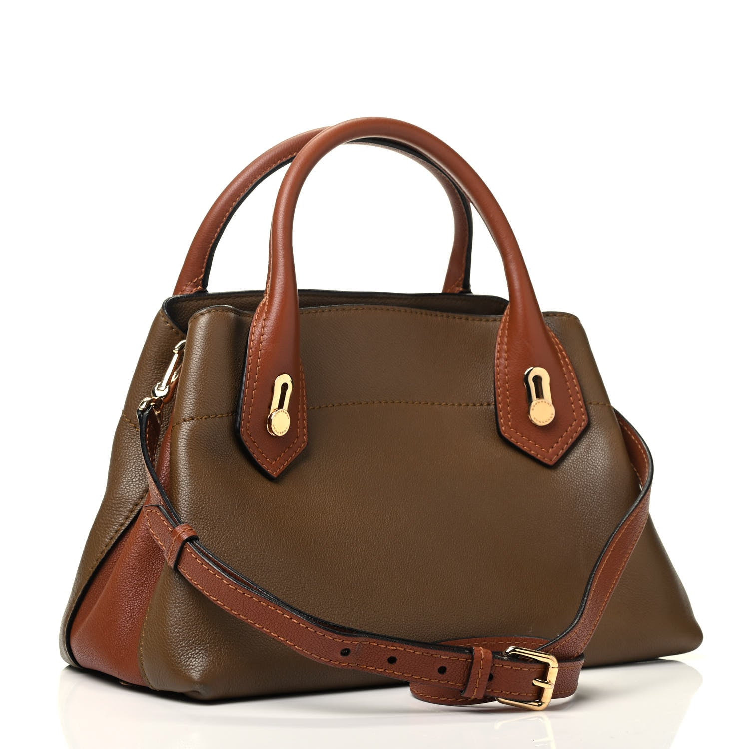Burberry Mini Grain Calfskin Bi-Color Small Barnsburry Tote Clay Green Burnt Toffee 2 of 10