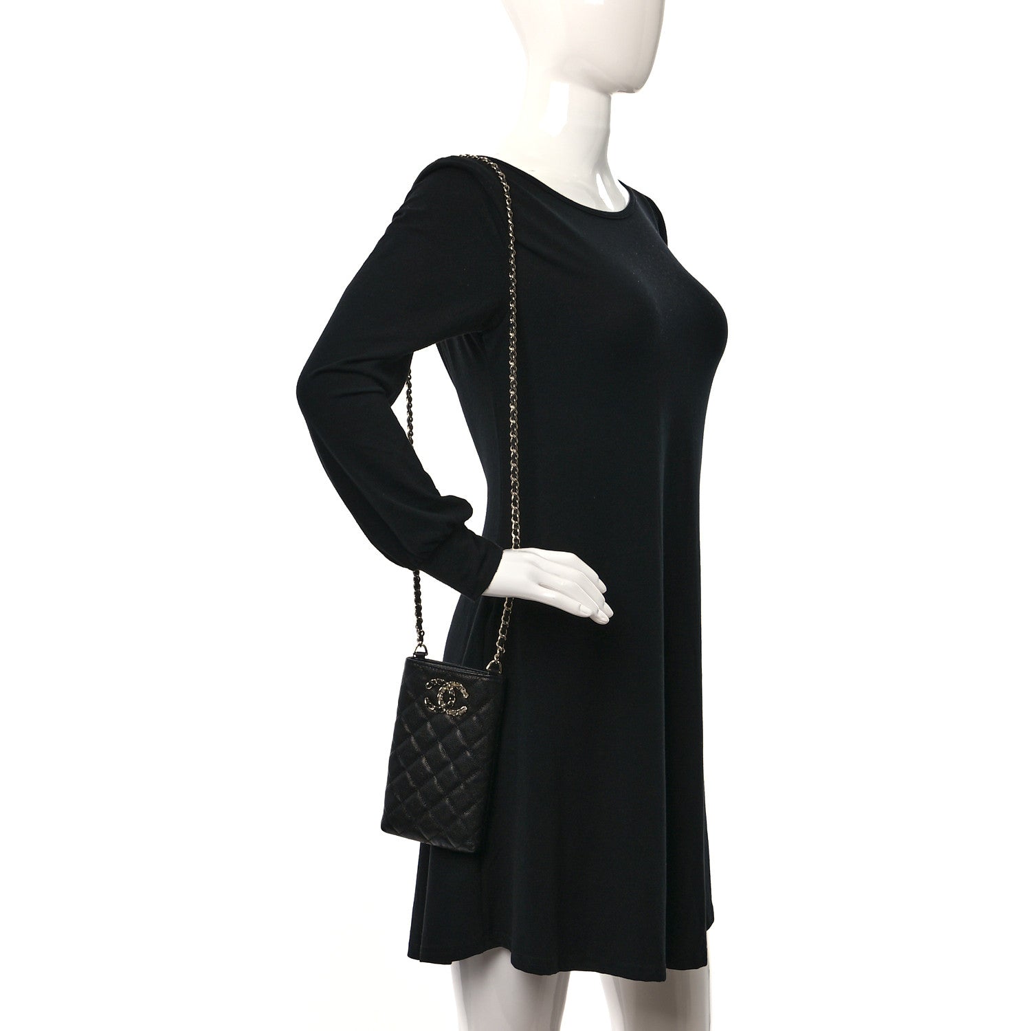 Chanel Caviar Quilted French New Wave Phone Holder With Chain Black 2 of 9