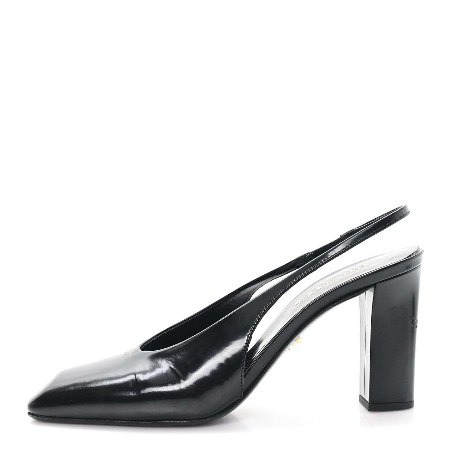 Patent Calfskin Square Toe 85mm Slingback Pumps 38 Black