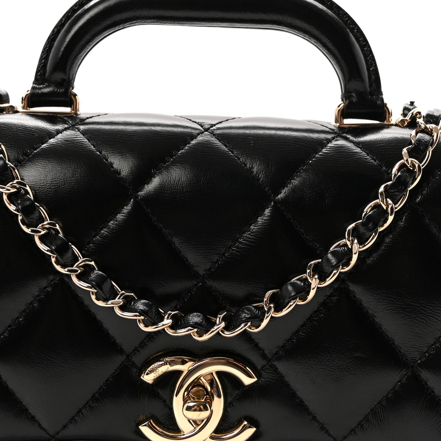 Shiny Lambskin Quilted Coco Trip Flap Bag Black
