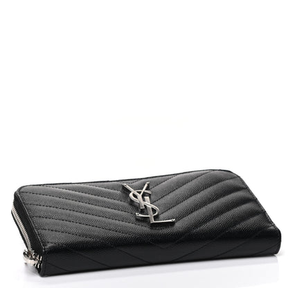 Saint Laurent Grain De Poudre Matelasse Chevron Monogram Zip Around Wallet Black 3 of 4