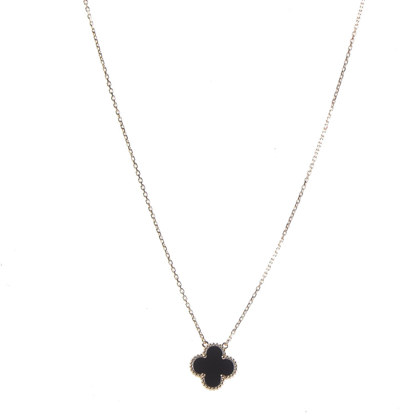 18K Yellow Gold Black Onyx Vintage Alhambra Pendant Necklace