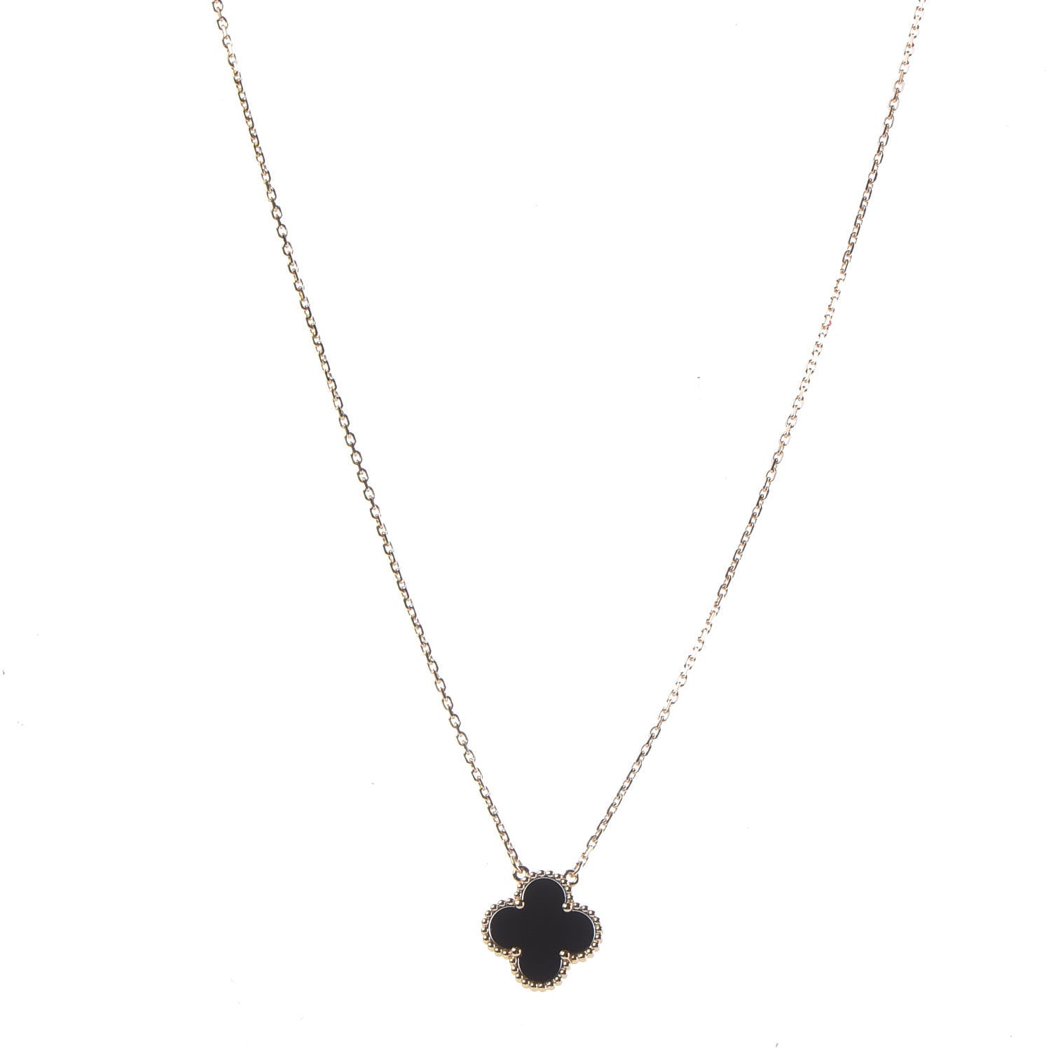 Van Cleef & Arpels 18K Yellow Gold Black Onyx Vintage Alhambra Pendant Necklace 1 of 7