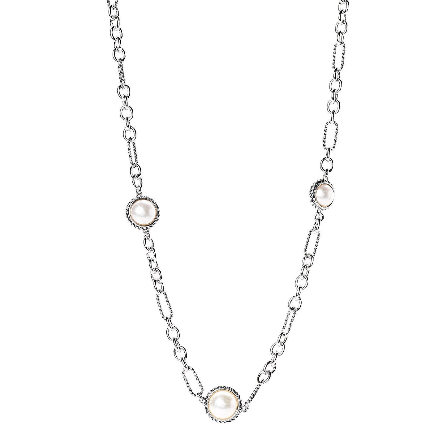 Sterling Silver Pearl Cable Figaro Chain Necklace