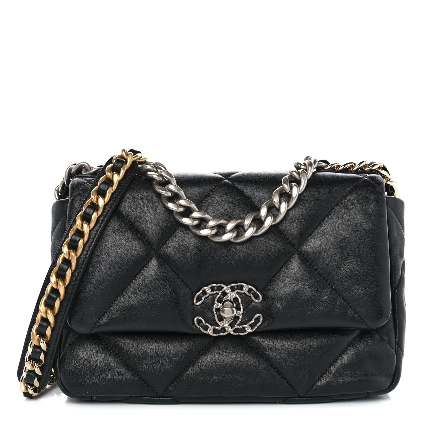 Shiny Goatskin Quilted Medium Chanel 19 Flap Black